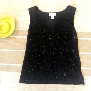 Rena Rowan Black Beaded Sequin Knit Tank